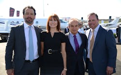 From left to right: Alejandro Alonso, CEO, Aerolineas Ejecutivas; Kriya Shortt, senior vice president of Customer Service, Textron Aviation; Arturo Ortega Olive, president, Aerolineas Ejecutivas; Lannie O’Bannion, vice president of Sales, Latin America & Caribbean, Textron Aviation. From left to right: Alejandro Alonso, CEO, Aerolineas Ejecutivas; Kriya Shortt, senior vice president of Customer Service, Textron Aviation; Arturo Ortega Olive, president, Aerolineas Ejecutivas; Lannie O’Bannion, vice president of Sales, Latin America & Caribbean, Textron Aviation.