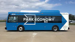 BYD customized the buses for Kansas City Airport to include luggage racks for passenger use.