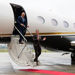 Flexjet Chairman Kenn Ricci (right), Flexjet CEO Michael Silvestro (left) celebrated the delivery of the company&rsquo;s first Gulfstream G650 at the Global Headquarters in Cleveland, Ohio, Friday Oct. 6, 2017. (Jason Miller/AP Images for Flexjet)