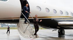 Flexjet Chairman Kenn Ricci (right), Flexjet CEO Michael Silvestro (left) celebrated the delivery of the company&rsquo;s first Gulfstream G650 at the Global Headquarters in Cleveland, Ohio, Friday Oct. 6, 2017. (Jason Miller/AP Images for Flexjet)
