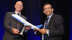 Incoming Chairman Sebastiaan Scholte thanks outgoing Chairman Sanjiv Edward at TIACA's Executive Summit in Miami, Florida