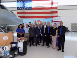 Diana Sanchez, Van Nuys Airport; Angie Aramayo, Assemblymember Adrin Nazarian's Office; Neil Sherman, The Park; Bob Donovan, Operation Gratitude; Ian Bell, Aerolease/Aeroplex Group; Niall Mulcahy, Signature Flight Support; Curt Castagna, Aerolease/Aeroplex and President the Van Nuys Airport Association; Eric Hill, Signature Flight Support; Tim Prero, President, Pegasus Elite Aviation; Crista Prero, Pegasus Elite Aviation; Ofra Douglas, Executive Vice President, Pegasus Elite Aviation; Craig Osburn, pilot, Pegasus Elite Aviation. Diana Sanchez, Van Nuys Airport; Angie Aramayo, Assemblymember Adrin Nazarian's Office; Neil Sherman, The Park; Bob Donovan, Operation Gratitude; Ian Bell, Aerolease/Aeroplex Group; Niall Mulcahy, Signature Flight Support; Curt Castagna, Aerolease/Aeroplex and President the Van Nuys Airport Association; Eric Hill, Signature Flight Support; Tim Prero, President, Pegasus Elite Aviation; Crista Prero, Pegasus Elite Aviation; Ofra Douglas, Executive Vice President, Pegasus Elite Aviation; Craig Osburn, pilot, Pegasus Elite Aviation.