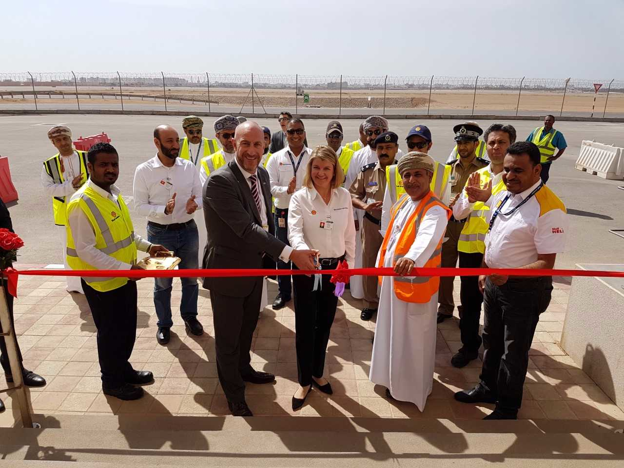 David Wilson, Chief Operations Officer, Oman Airports Management Company with Anne Anderson, Vice President Shell Aviation, and Salim Awadh Said Al Yafaey, General Manager, Salalah International Airport, at Salalah International Airport