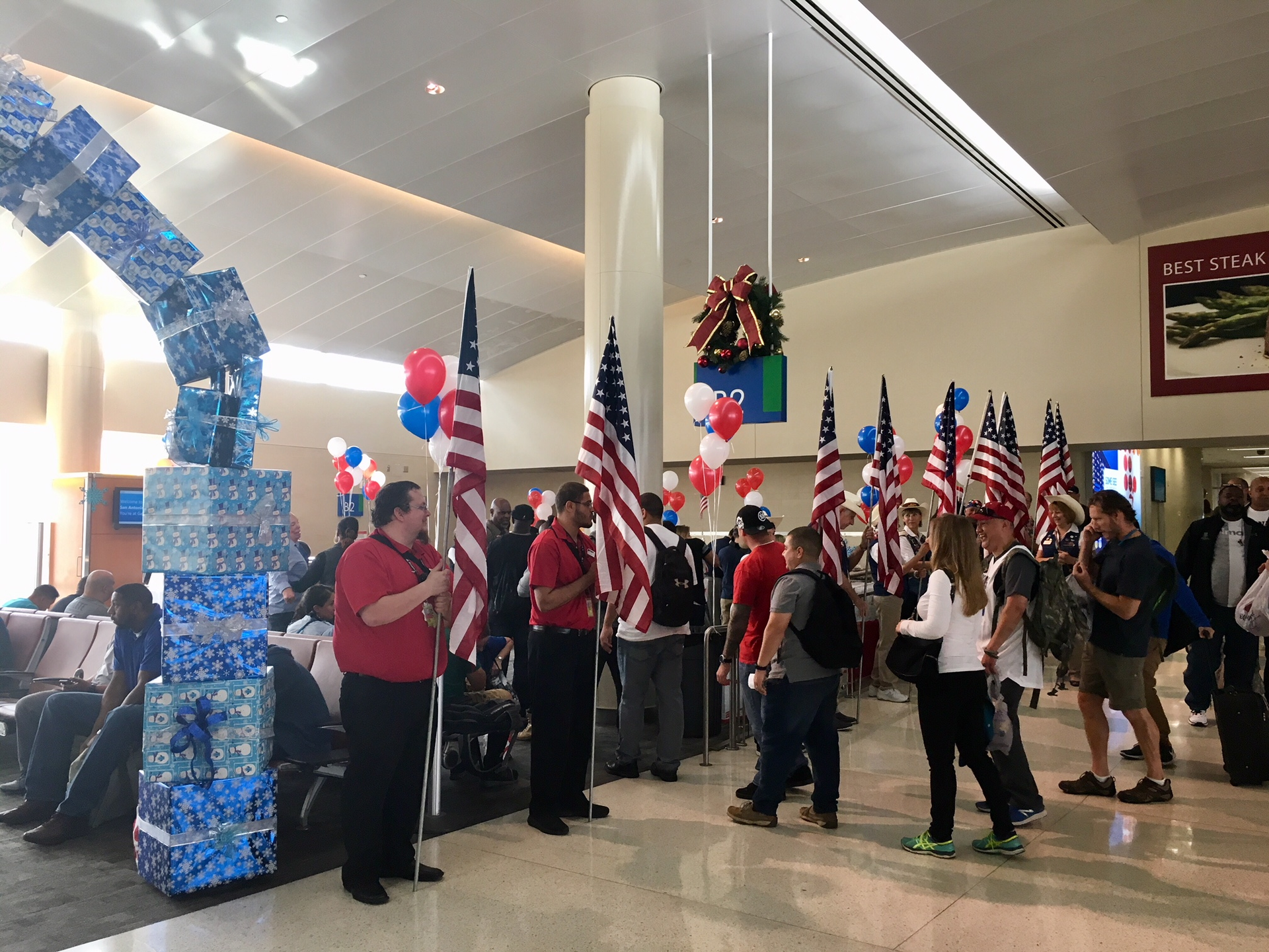 The brave men and women and their families boarded a flight to Dallas courtesy of American Airlines as part of the 13th Annual Seats for Soldiers event.