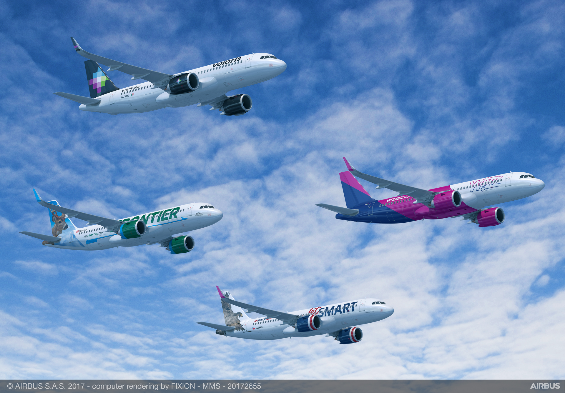 Indigo Partners Frontier Airlines (United States), JetSMART (Chile), Volaris (Mexico) and Wizz Air (Hungary).