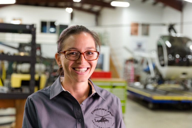 Jennifer Treman, shop technician for Timberline Helicopters in Sandpoint, Idaho and North Idaho College Aviation Center for Excellence student.