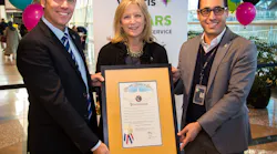 From left to right, Holger Blankenstein, Volaris’ Chief Commercial Officer; Kim Day, DEN’s CEO; Miguel Aguiñiga, Volaris’ Senior Sales Marketing Manager - Presentation of Proclamation