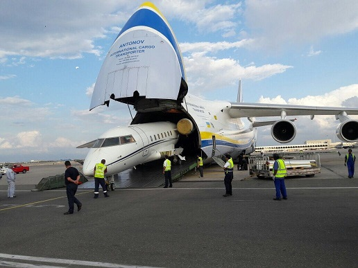 Loading of Challenger 604 onto Antonov 124 at Muscat International Airport.