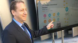 Los Angeles World Airports Chief Innovation and Technology Officer Justin Erbacci demonstrates the new in-terminal maps using LAX during a Tuesday afternoon news conference.