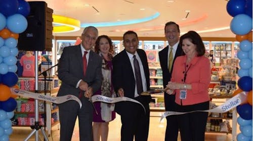 From left to right: John Tiliacos, EVP of operations and customer service; and Vice President of Concessions Laurie Noyes, from Tampa International Airport; Roberto Torres, Black &amp; Denim Inc.; and Padraig Drennan, president and COO; and Susan Stackhouse, CEO, from Stellar Partners.