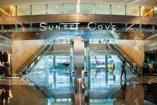 Sunset Cove, is an expansive dining and retail court, gathering area and architectural showpiece.