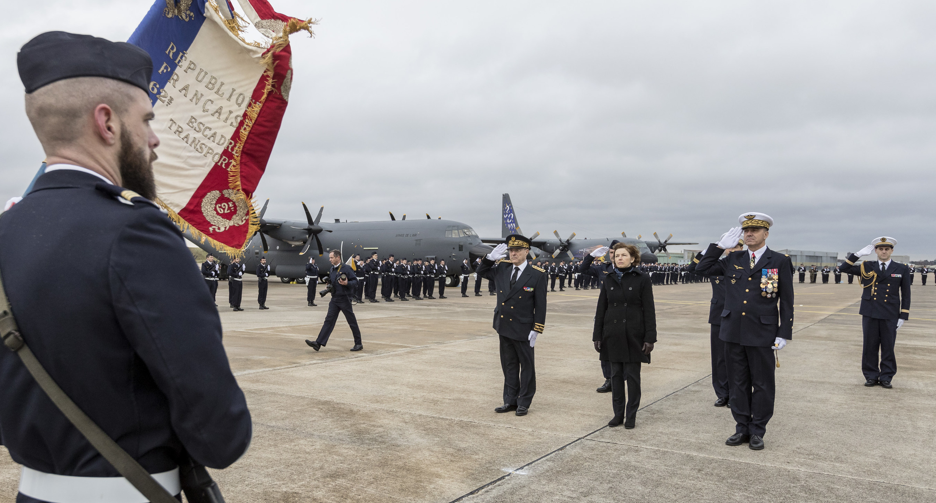 France&rsquo;s first C-130J Super Hercules was officially welcomed to its new home at Orl&eacute;ans &ndash; Bricy Air Base on Jan. 15, 2018. Florence Parly (center), France&rsquo;s minister of the Armed Forces, hosted a ceremony at the base.