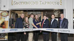 From left to right, Tom Flynn, Senior Director of Operations, HMSHost; Krista Ready Weeks, Director of Operations, HMSHost; Smith Mathews, Brewmaster and Managing Partner, Southbound Brewing Company; Carly Wiggins, Co-Founder and Marketing & Sales Director, Southbound Brewing Company; Stephen S. Green, Chairman, Savannah Airport Commission; Jeff Yablun; Executive Vice President & Chief Operating Officer, HMSHost; Greg Kelly, Executive Director, Savannah Airport Commission.