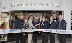 From left to right, Tom Flynn, Senior Director of Operations, HMSHost; Krista Ready Weeks, Director of Operations, HMSHost; Smith Mathews, Brewmaster and Managing Partner, Southbound Brewing Company; Carly Wiggins, Co-Founder and Marketing &amp; Sales Director, Southbound Brewing Company; Stephen S. Green, Chairman, Savannah Airport Commission; Jeff Yablun; Executive Vice President &amp; Chief Operating Officer, HMSHost; Greg Kelly, Executive Director, Savannah Airport Commission.