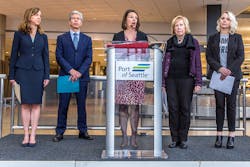 From left to right, Dr. Mar Brettmann, Executive Director of BEST; Tony Gonchar, Delta Air Lines VP &ndash; Seattle; Courtney Gregoire, Port of Seattle Commission President; Jeanne Kohl-Welles, King County Councilmember; Kyra Doubek, CSEC Behavioral Health Specialist for K
