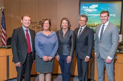 From left to right, Port of Seattle Commissioners Peter Steinbrueck, Stephanie Bowman, Commission President Courtney Gregoire, Fred Felleman, Ryan Calkins. From left to right, Port of Seattle Commissioners Peter Steinbrueck, Stephanie Bowman, Commission President Courtney Gregoire, Fred Felleman, Ryan Calkins.