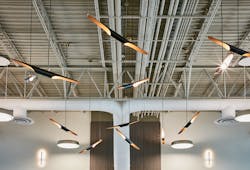 Light fixtures on the ceiling resemble propellers at Atlantic Aviation's terminal in Waukesha, Wis. Light fixtures on the ceiling resemble propellers at Atlantic Aviation's terminal in Waukesha, Wis.