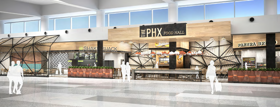 A rendering of The PHX Food Hall by HMSHost expected to open in Terminal 3 South Concourse.