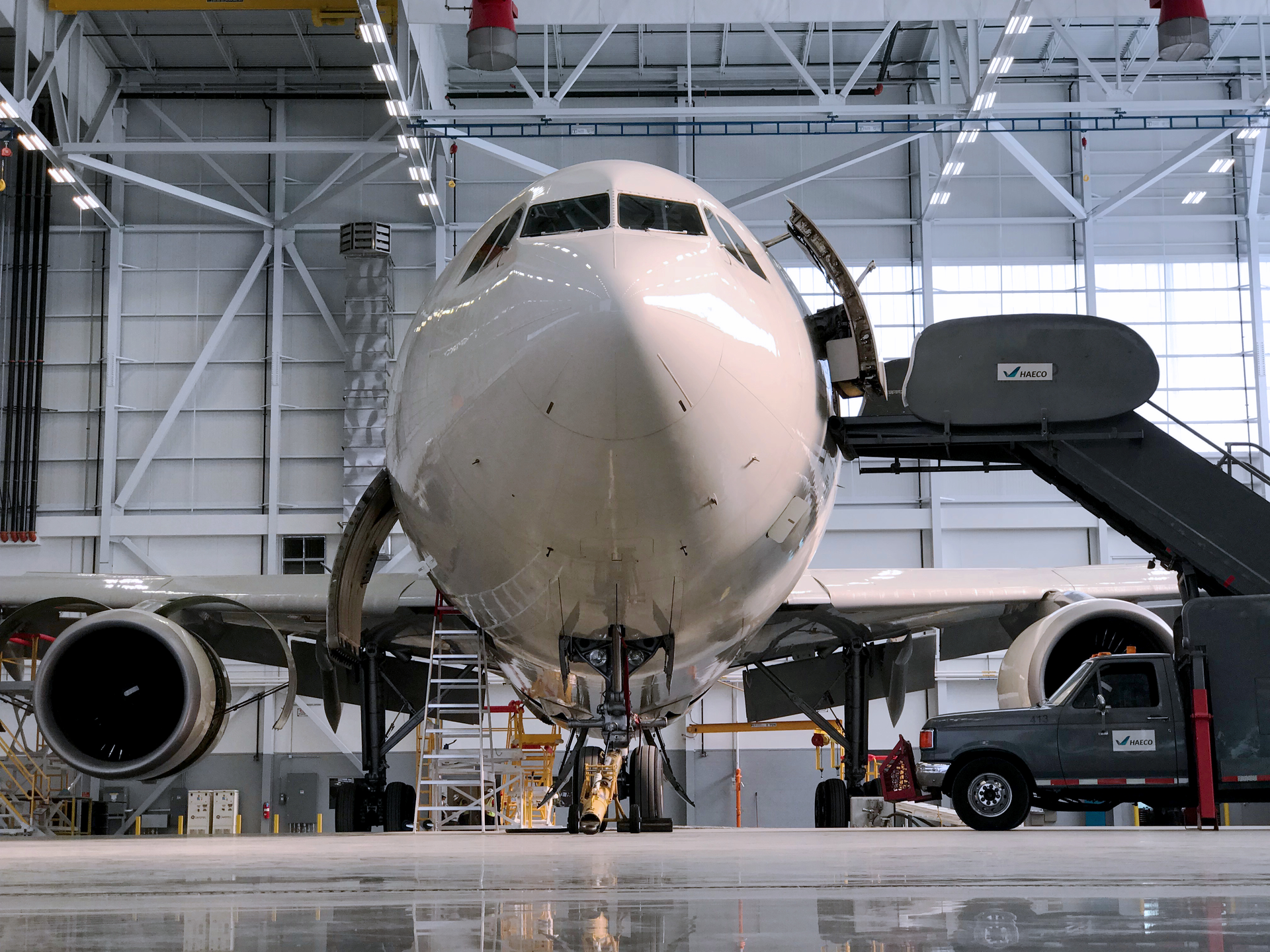 A UPS aircraft inside one of the HAECO Americas' hangars.