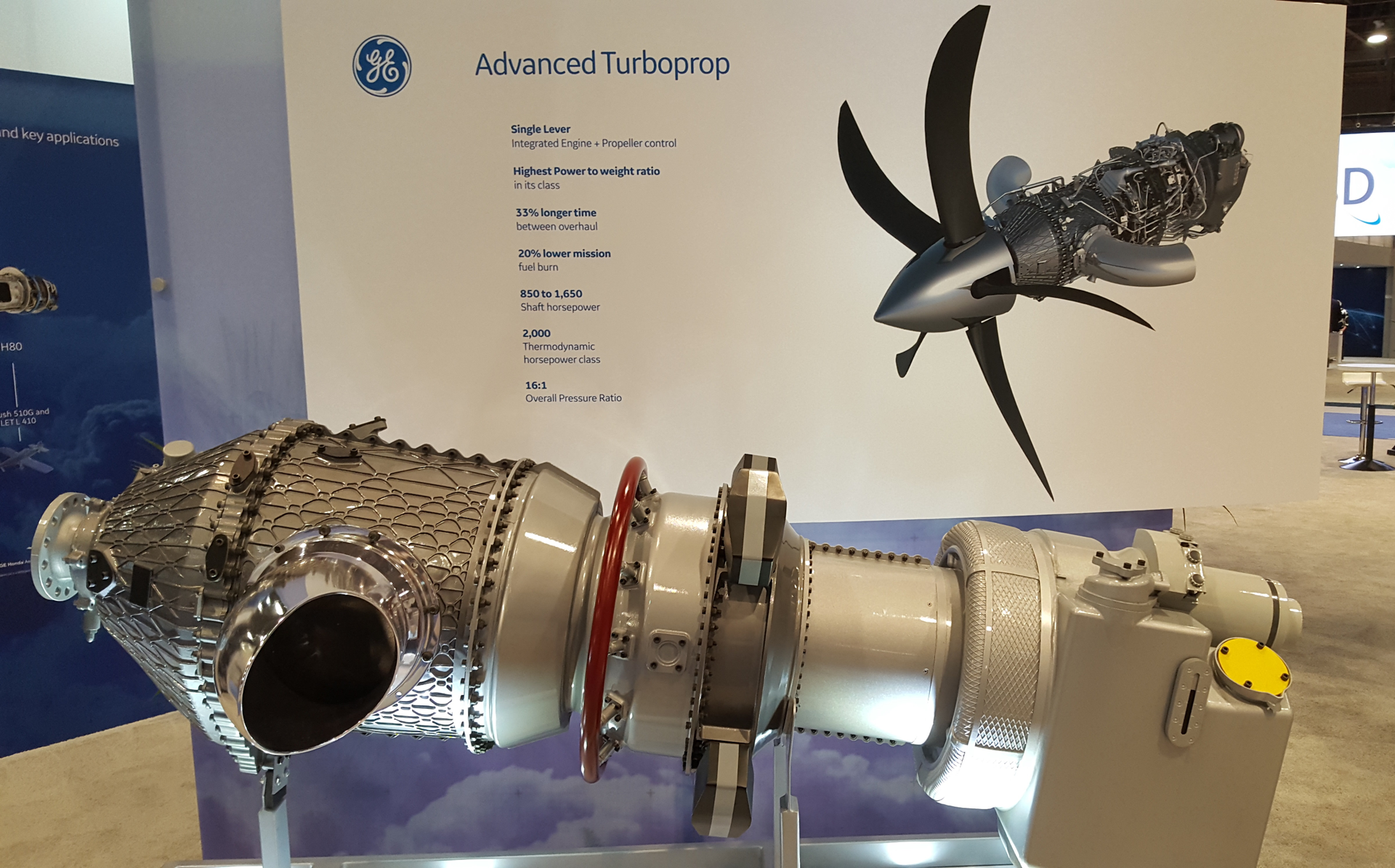 A GE ATP now Catalyst mockup on display at NBAA BACE 2017.