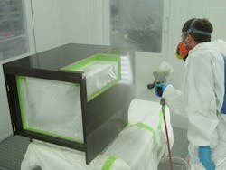 The Flying Colours Corp. St. Louis facility includes a number of dedicated finishing booths. The Flying Colours Corp. St. Louis facility includes a number of dedicated finishing booths.