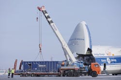 Loading the cargo into Volga Dneprs An124-100. Loading the cargo into Volga Dneprs An124-100.