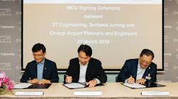 From left to right, Peter Lee, managing director of CAPE, Vincent Chong, president & CEO of ST Engineering, and Wong Heang Fine, group CEO of Surbana Jurong