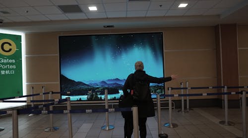 The new display at YVR&rsquo;s Gate C features a 1.67mm pixel pitch to present HD-quality graphics on a wall-sized display.