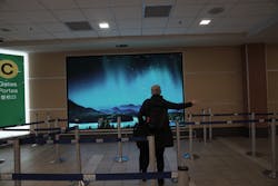 The new display at YVR’s Gate C features a 1.67mm pixel pitch to present HD-quality graphics on a wall-sized display. The new display at YVR’s Gate C features a 1.67mm pixel pitch to present HD-quality graphics on a wall-sized display.