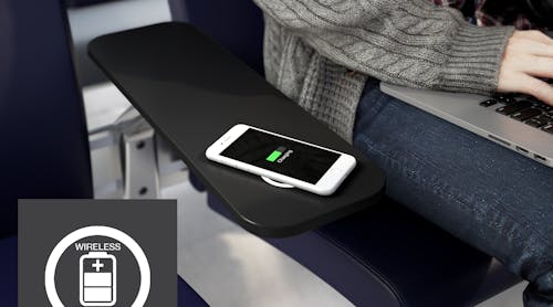 The inPower is identified by a symbol on the armrest of an airport chair in order to let travelers know they can recharge their phones.