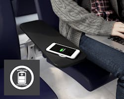 The inPower is identified by a symbol on the armrest of an airport chair in order to let travelers know they can recharge their phones. The inPower is identified by a symbol on the armrest of an airport chair in order to let travelers know they can recharge their phones.
