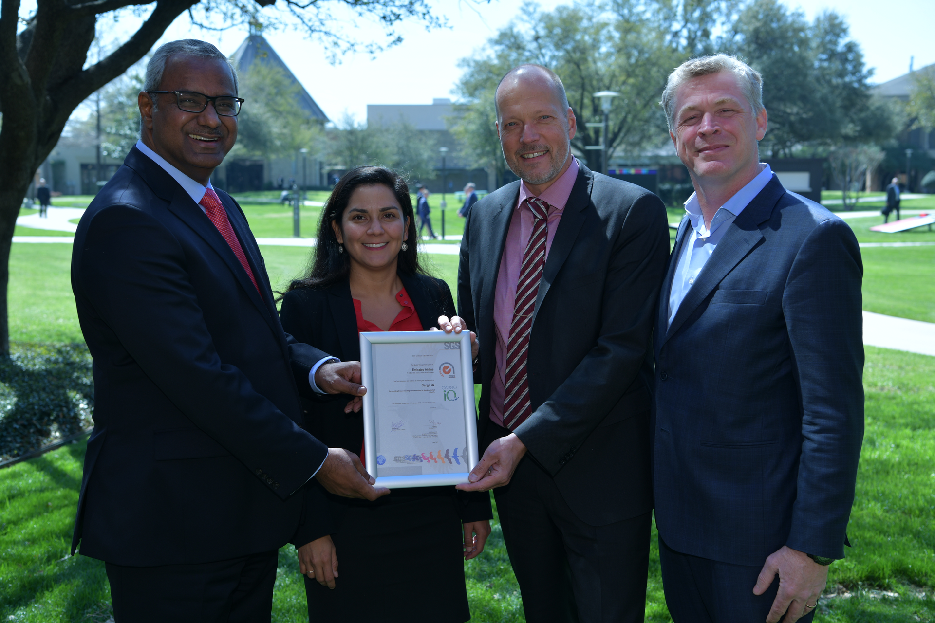 Left to right Nabil Sultan, Emirates Divisional Senior Vice President, Cargo, Laura Rodriguez, Assistant Manager, Cargo iQ, Henrik Ambak, Emirates SVP Cargo Operations, Ariaen Zimmerman, Executive Director, Cargo iQ