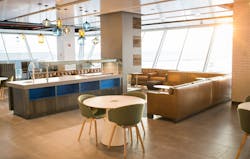 The Alaska Lounge is located on the mezzanine level of Terminal 7 at JFK.