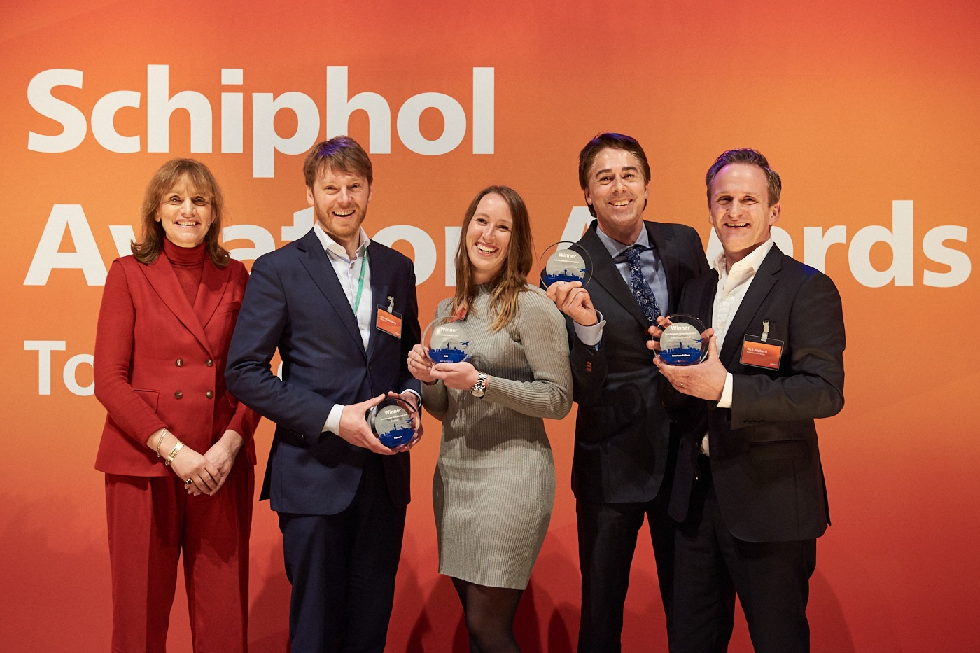 From left to right: Birgit Otto &ndash; Amsterdam Airport Schiphol; Arjen Kieskamp &ndash; Transavia; Remona van der Zon &ndash; KLM; Michel Pozas &ndash; KLM Cargo; and Rick Mobach &ndash; American Airlines