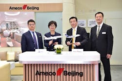 Su Yousheng, Vice President of Maintenance of Sino Jet Beijing; Wu Bing, Executive President of Sino Jet Beijing; Zhu Xiao, Executive Vice President and Chief Marketing Officer of Ameco Beijing; and Teng Bin, General Manager Marketing &amp; Sales of Ameco Beijing