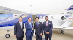 CEO of Honsan General Aviation Co. Ltd. Dr. Cheng Qian, Chairman of Honsan General Aviation Co. Ltd. Mr. Zhou Yuxi, Honda Aircraft Company President and CEO Mr. Michimasa Fujino and Honda Aircraft Company Sales Director Mr. Vishal Hiremath.