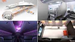 The 2018 Crystal Cabin Award finalists from Rockwell Collins are (starting at the top left and continuing clockwise): UPSi, Silhouette MOVE&trade;, Secant Luminous Panel and Valkyrie Bed.