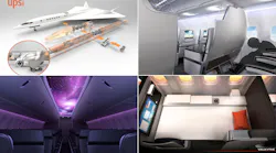 The 2018 Crystal Cabin Award finalists from Rockwell Collins are (starting at the top left and continuing clockwise): UPSi, Silhouette MOVE™, Secant Luminous Panel and Valkyrie Bed.