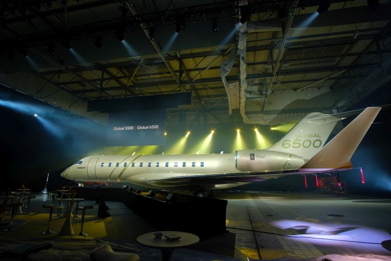 Bombardier's new Global 6500 business jet, unveiled during a launch event at EBACE in Geneva.