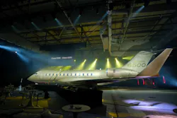 Bombardier's new Global 6500 business jet, unveiled during a launch event at EBACE in Geneva.