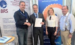 (L-R) Technical Officer of DAeC Michael Baetz presents ultralight Type Certificate to BRS Aerospace CEO Fernando de Caralt and BRS Aerospace German representatives Stefanie and Frank Miklis. (L-R) Technical Officer of DAeC Michael Baetz presents ultralight Type Certificate to BRS Aerospace CEO Fernando de Caralt and BRS Aerospace German representatives Stefanie and Frank Miklis.