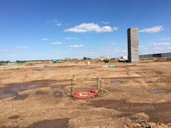 Construction at the B-29 Doc Hangar and Education Center as of Friday, May 4. The ADA elevator shaft can be seen rising from the foundation in this photo. Construction at the B-29 Doc Hangar and Education Center as of Friday, May 4. The ADA elevator shaft can be seen rising from the foundation in this photo.