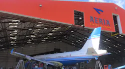 AERIA's first AJC, an A319, undergoing heavy maintenance work at its hangar in San Antonio, Texas, USA