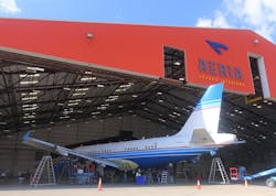 AERIA's first AJC, an A319, undergoing heavy maintenance work at its hangar in San Antonio, Texas, USA AERIA's first AJC, an A319, undergoing heavy maintenance work at its hangar in San Antonio, Texas, USA