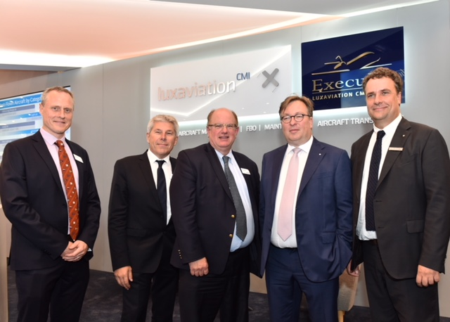 From left to right: Thinus Svendsen, Sales Director, GoDirect, Honeywell Aerospace; Bernard Guillot, Sales Manager, Connectivity, Honeywell Aerospace; Randy Anderson, Aerospace Leader &ndash; EMEAI, Honeywell; Patrick Hansen, CEO, Luxaviation Group; David van den Langenbergh, Chief Technical Officer, Luxaviation Group.