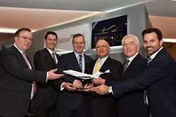 From left to right: Patrick Hansen, CEO Luxaviation; Garett Jerde, Managing Director, JetHQ; Allan Stanton, President of Sales, Jet HQ; Christophe Lapierre, Chief Commercial Officer Luxaviation; Ted Farid, Chairman, Jet HQ; and Gene Rainville, Chief Advisor, Jet HQ.