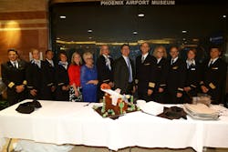 From left to right, Condor Crew members pose with Phoenix Councilwoman Kate Gallego, Phoenix Vice Mayor Thelda Williams, Phoenix Mayor Greg Stanton, and Condor Captain Dirk Seitz. From left to right, Condor Crew members pose with Phoenix Councilwoman Kate Gallego, Phoenix Vice Mayor Thelda Williams, Phoenix Mayor Greg Stanton, and Condor Captain Dirk Seitz.