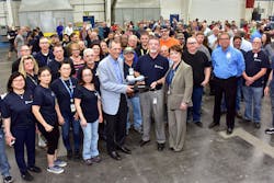 Spirit AeroSystems BR725 team with the Rolls-Royce Supplier of the Year trophy. Spirit AeroSystems BR725 team with the Rolls-Royce Supplier of the Year trophy.