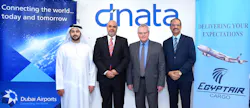 dnata and Dubai Airports welcome EgyptAir’s first cargo flight in Dubai. From left to right: Faisal Al Mulla (Director - Cargo Business Management, Dubai Airports), Sherif Sabry Morsi (Dubai Cargo Manager, EGYPTAIR Cargo), Bernd Struck (Senior Vice President - UAE Cargo & DWC Airline Services, dnata), Prakash Menon (Business Development Director-Link Global Logistics FZE/GSSA, EGYPTAIR Cargo-UAE).
