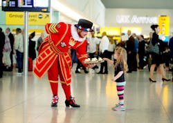 Inspired by the happy couple’s wedding cake, Heathrow is serving 1,000 handmade ‘royal’ lemon and elderflower cupcakes to inbound passengers, who will also be greeted by the sight of a Queen’s Guard, Beefeater and patriotic bunting, as well as the sounds of a Royal Trumpeter. Inspired by the happy couple’s wedding cake, Heathrow is serving 1,000 handmade ‘royal’ lemon and elderflower cupcakes to inbound passengers, who will also be greeted by the sight of a Queen’s Guard, Beefeater and patriotic bunting, as well as the sounds of a Royal Trumpeter.